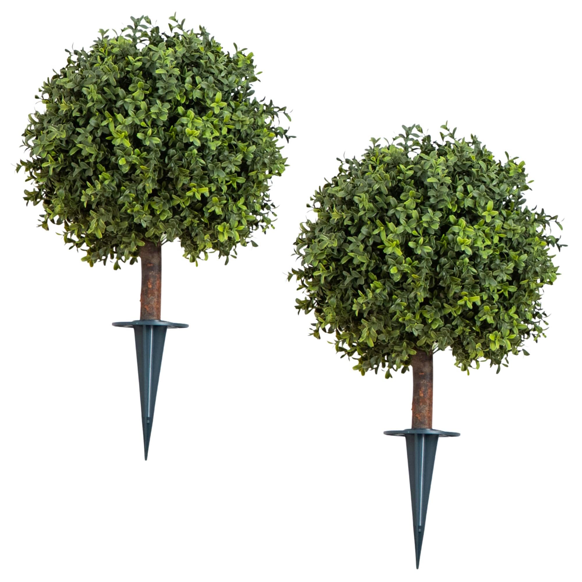 2ft. UV Resistant Artificial Boxwood Topiary with Integrated Ground Stake (Indoor/Outdoor) - Set of 2